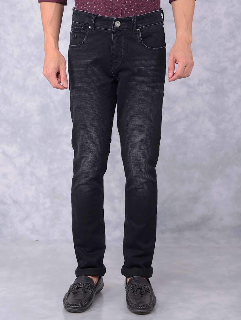 men washed mid rise jeans