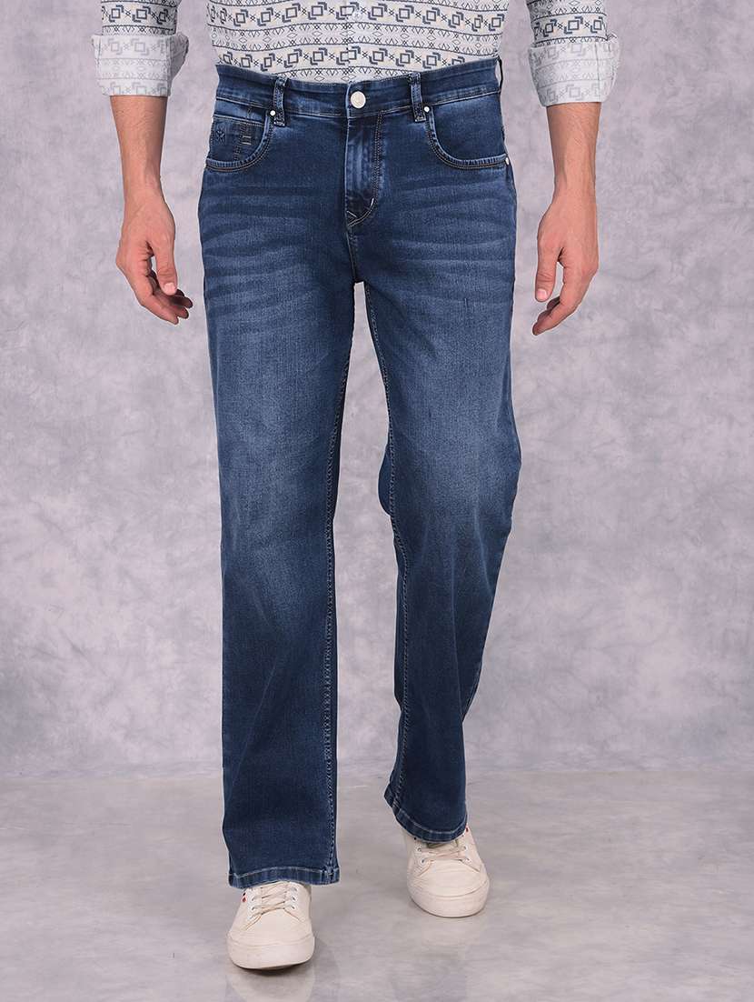men washed mid rise jeans