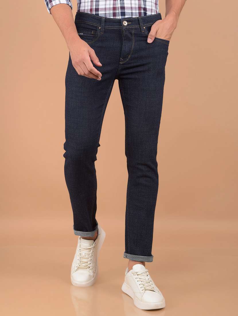 men solid mid rise jeans