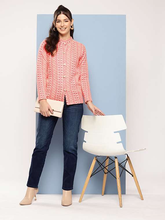 women self designed long sleeves cardigan - 21673159 - Standard Image - 3