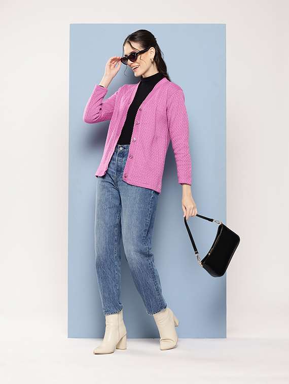 women self designed long sleeves cardigan - 21673162 -  Standard Image - 3