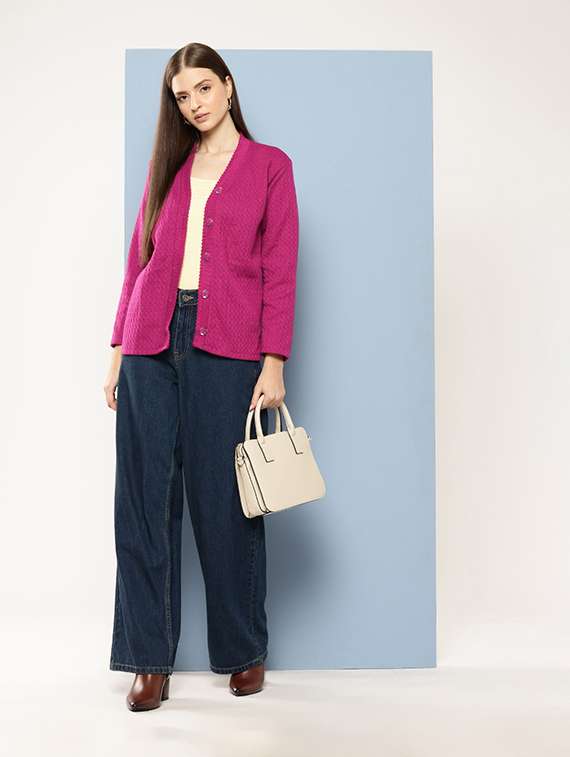 women self designed long sleeves cardigan - 21673163 - Standard Image - 3