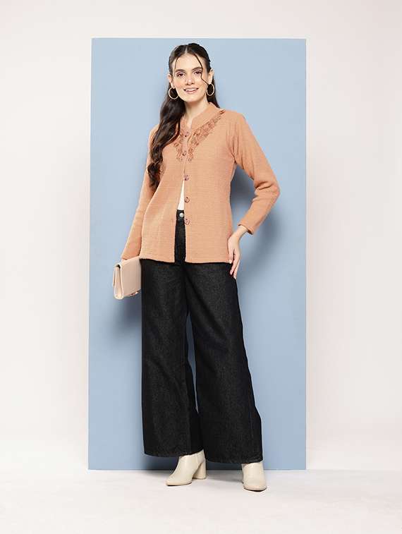 women self designed long sleeves cardigan - 21673171 -  Standard Image - 3