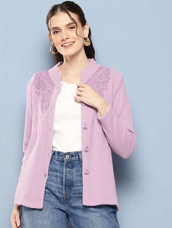 women self designed long sleeves cardigan