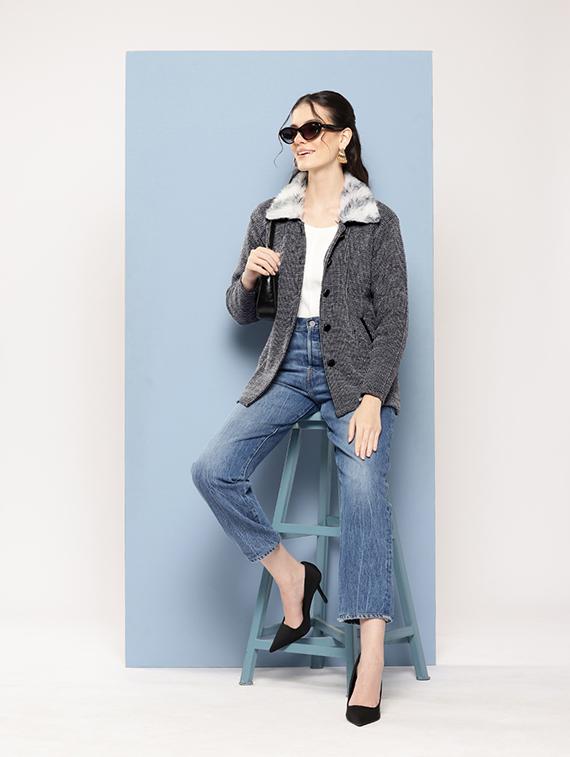 women self designed long sleeves cardigan - 21673173 - Standard Image - 3