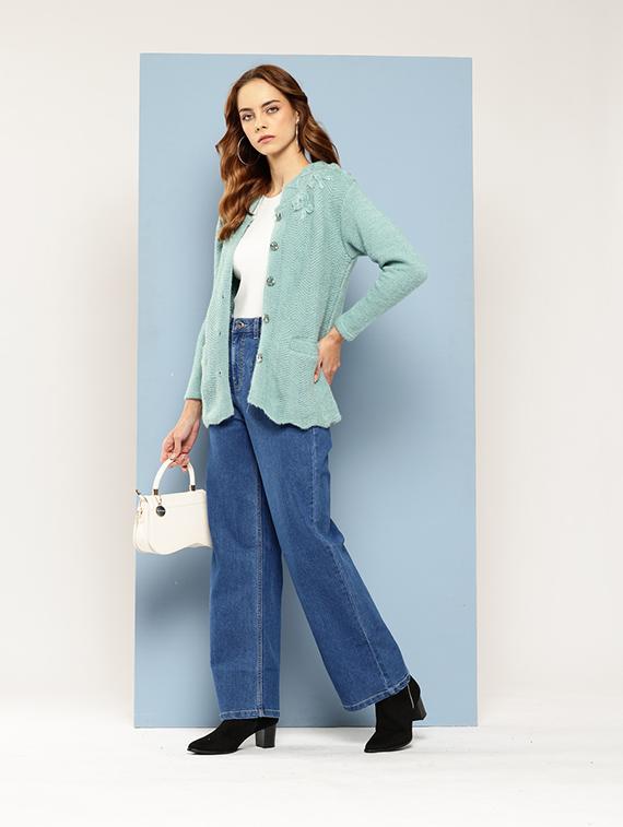 women self designed long sleeves cardigan - 21673183 - Standard Image - 3