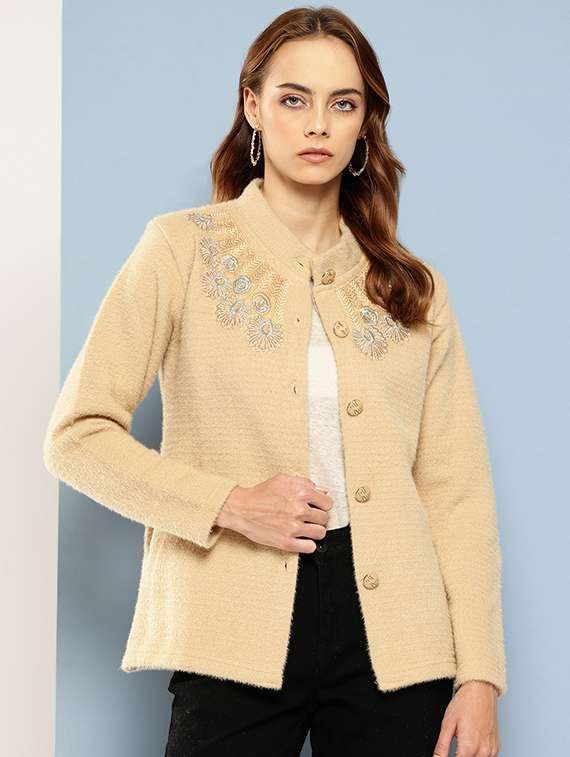 women self designed long sleeves cardigan