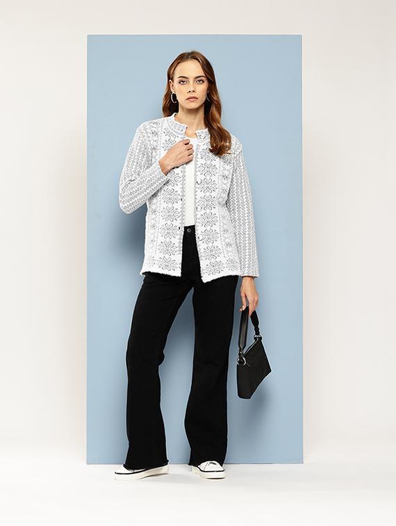 women self designed long sleeves cardigan - 21673188 - Standard Image - 3