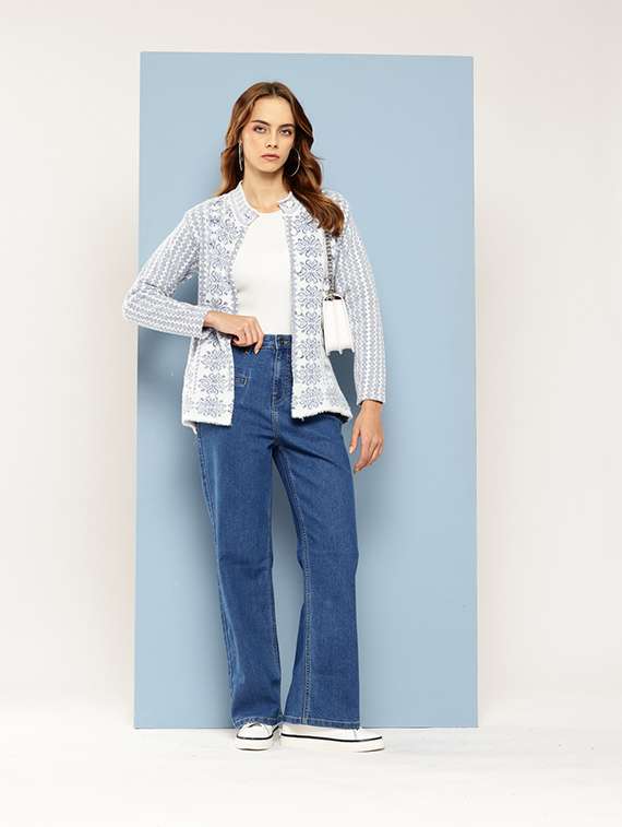 women self designed long sleeves cardigan - 21673190 - Standard Image - 3