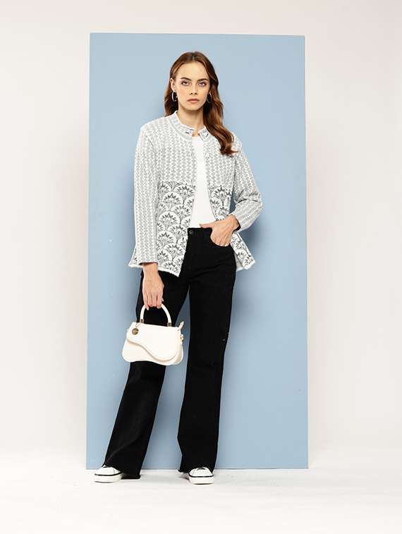 women self designed long sleeves cardigan - 21673193 -  Standard Image - 3