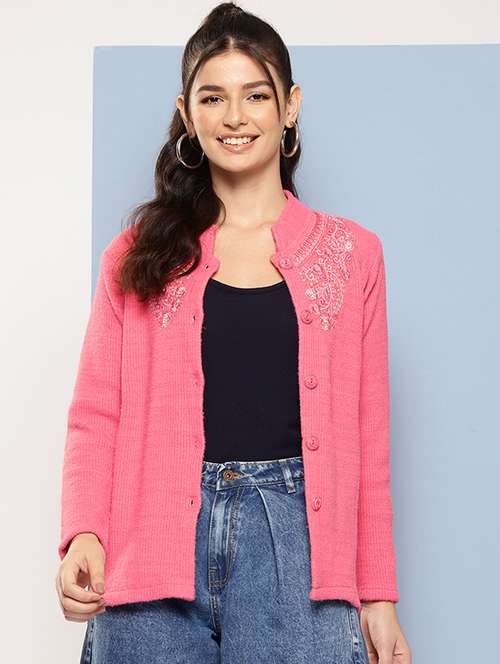 women self designed long sleeves cardigan - 21673196 -  Standard Image - 0