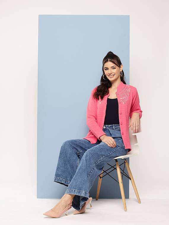 women self designed long sleeves cardigan - 21673196 -  Standard Image - 3