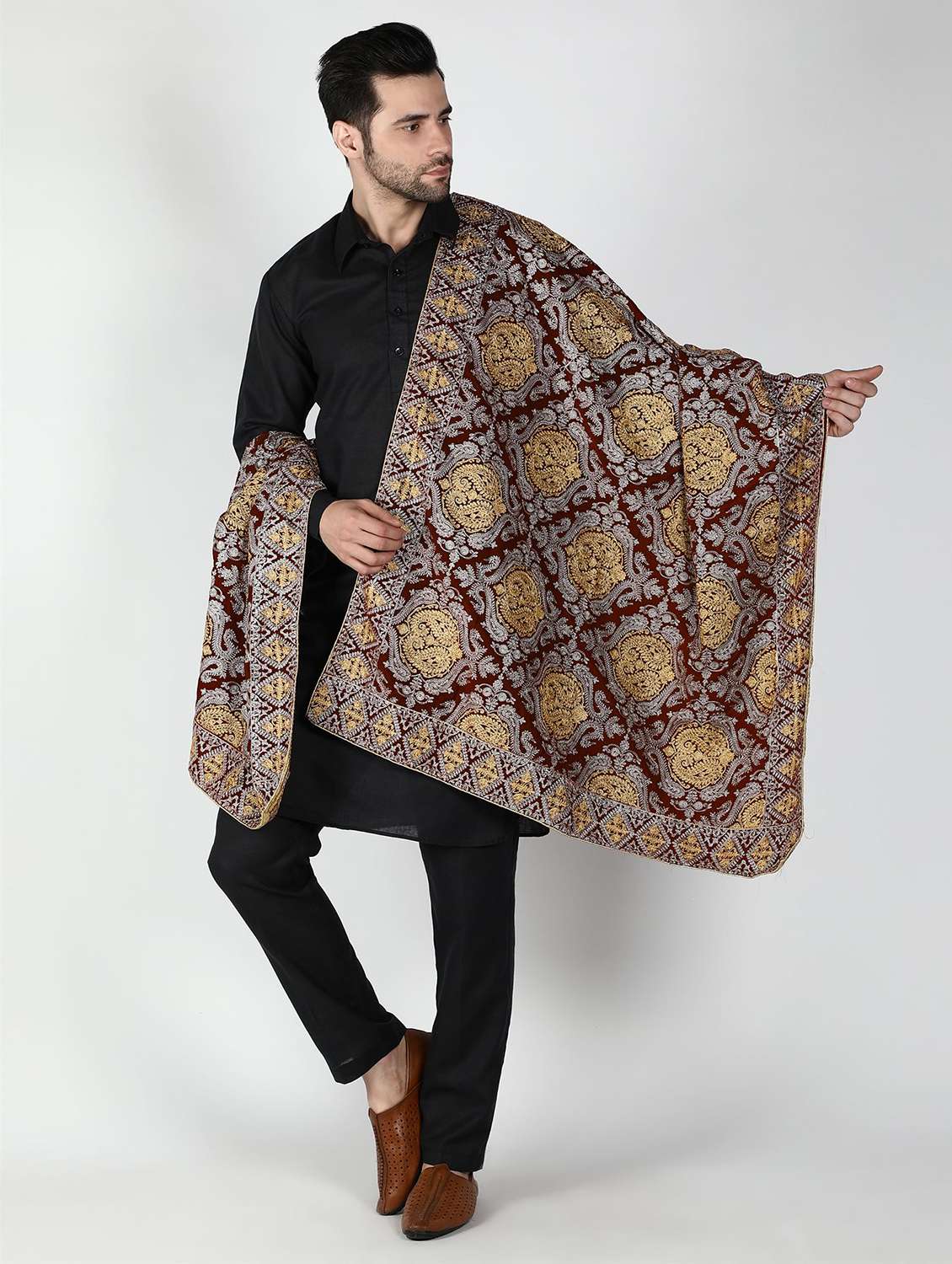 men elegant self design shawl