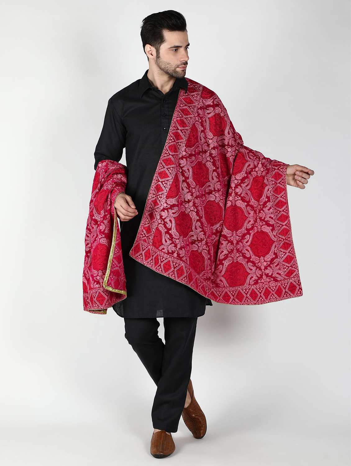 men elegant self design shawl