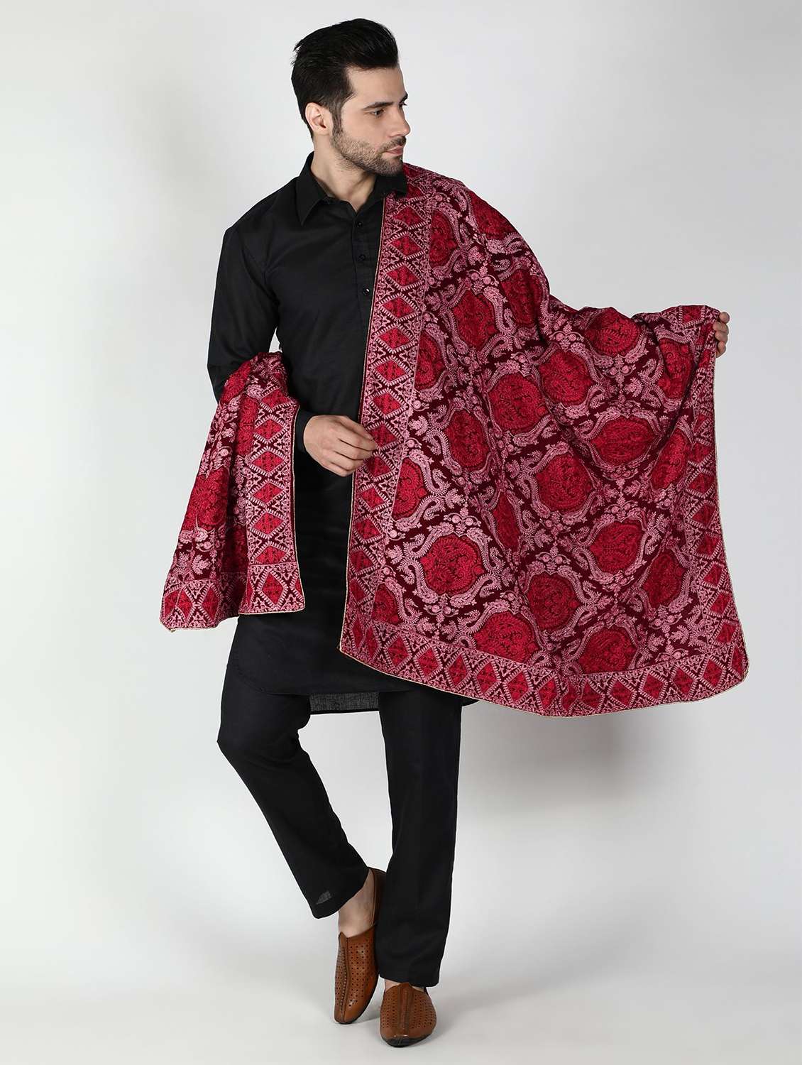 men elegant self design shawl