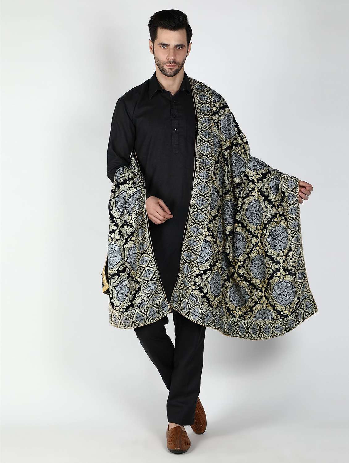 men elegant self design shawl