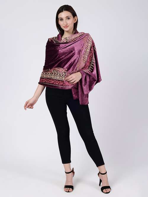 women embroidered velvet shawl - 21673276 -  Standard Image - 0