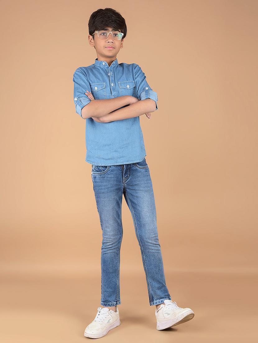boys mandarin neck solid short kurta - 21673316 - Standard Image - 3