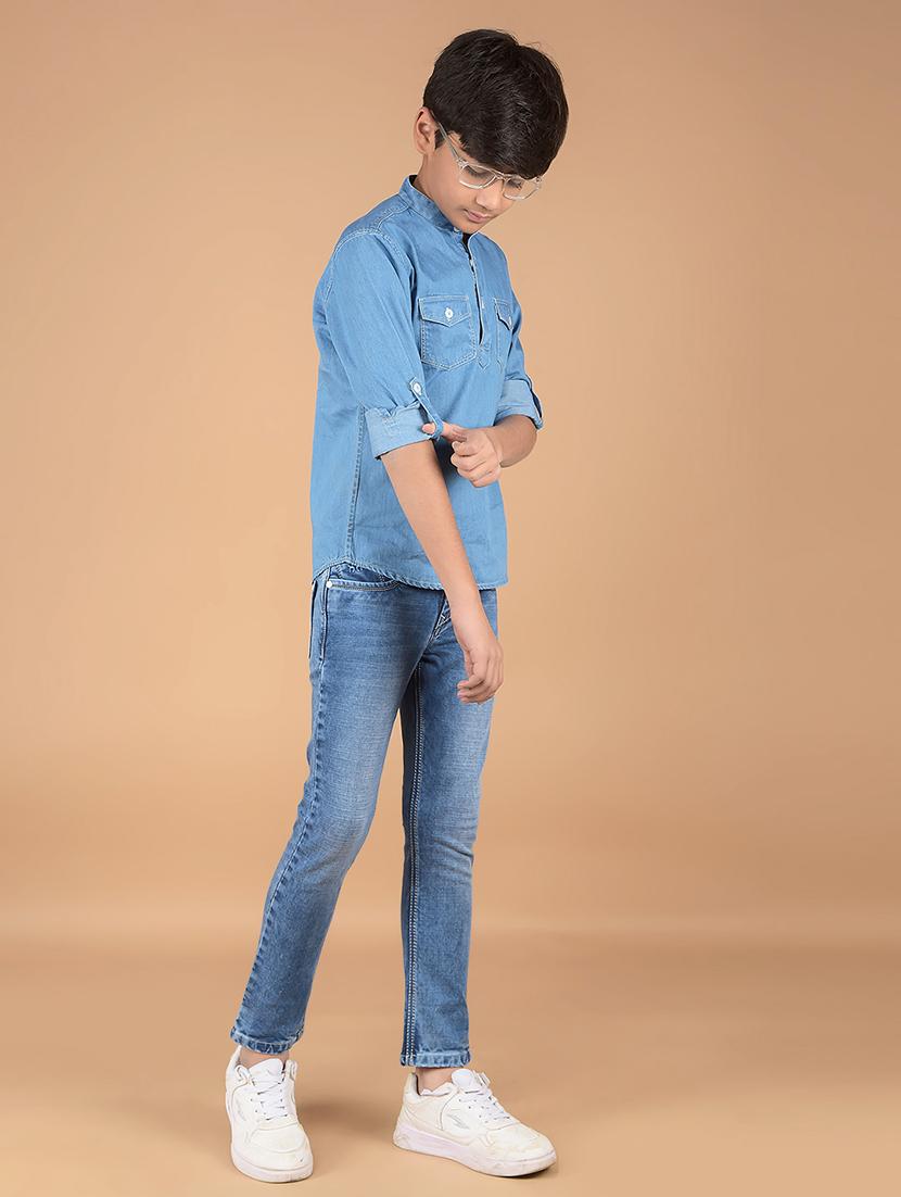 boys mandarin neck solid short kurta - 21673316 - Standard Image - 5