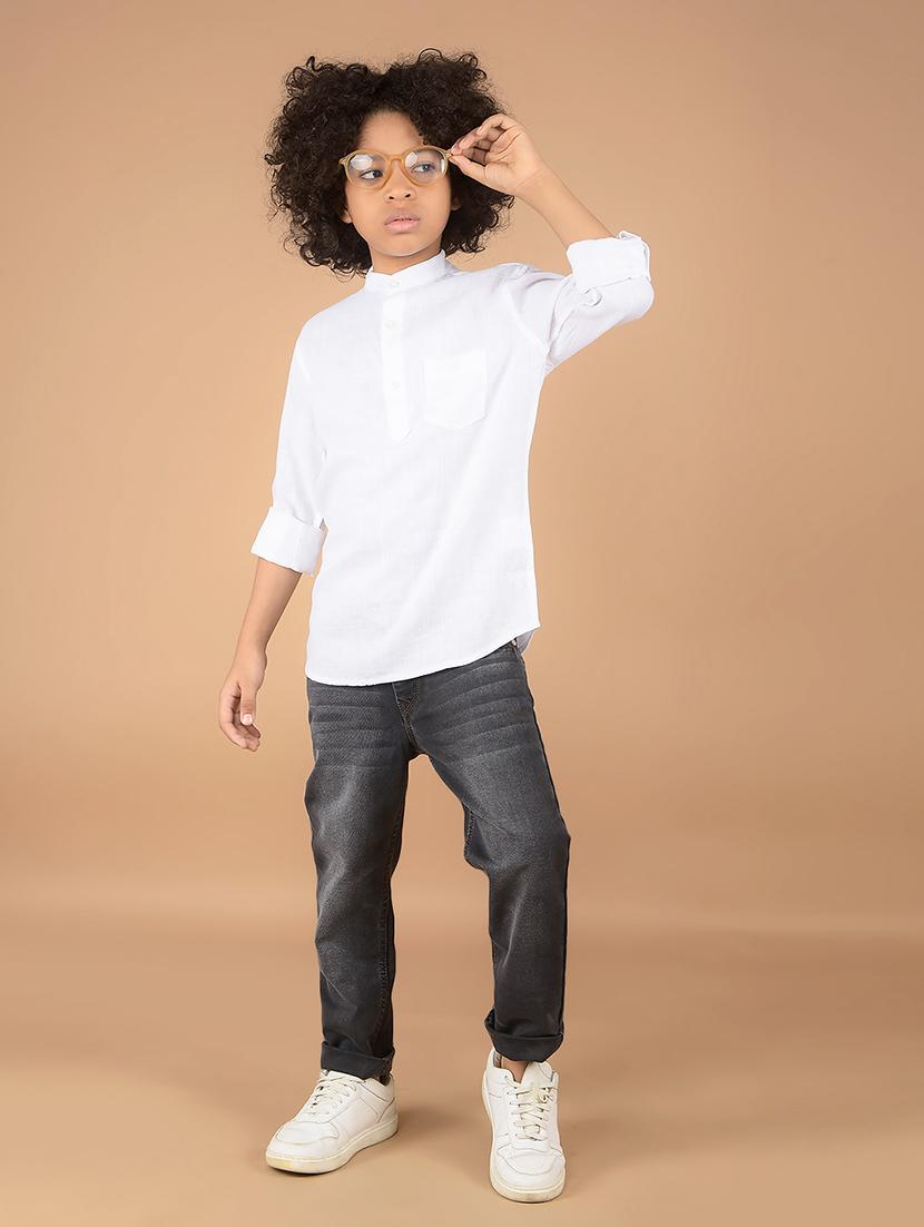 boys mandarin neck solid short kurta - 21673317 - Standard Image - 3
