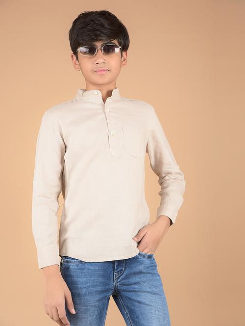 boys mandarin neck solid short kurta - 21673318 - Standard Image - 0