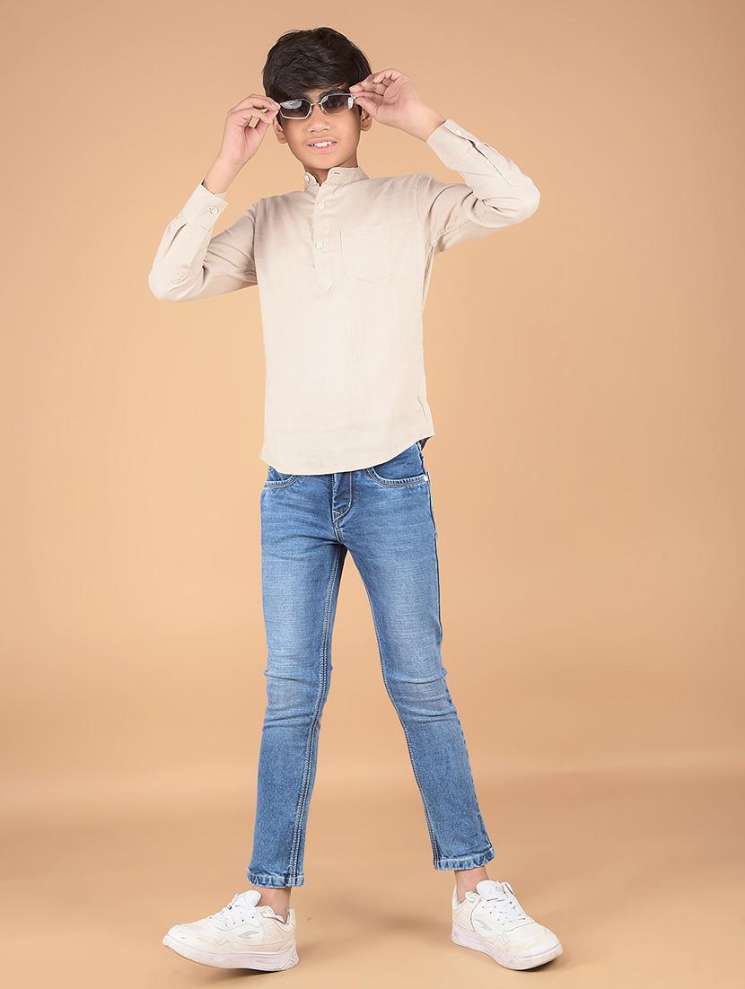 boys mandarin neck solid short kurta - 21673318 - Standard Image - 5