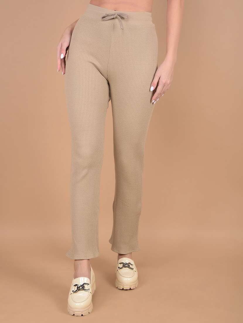 women solid high rise track pant