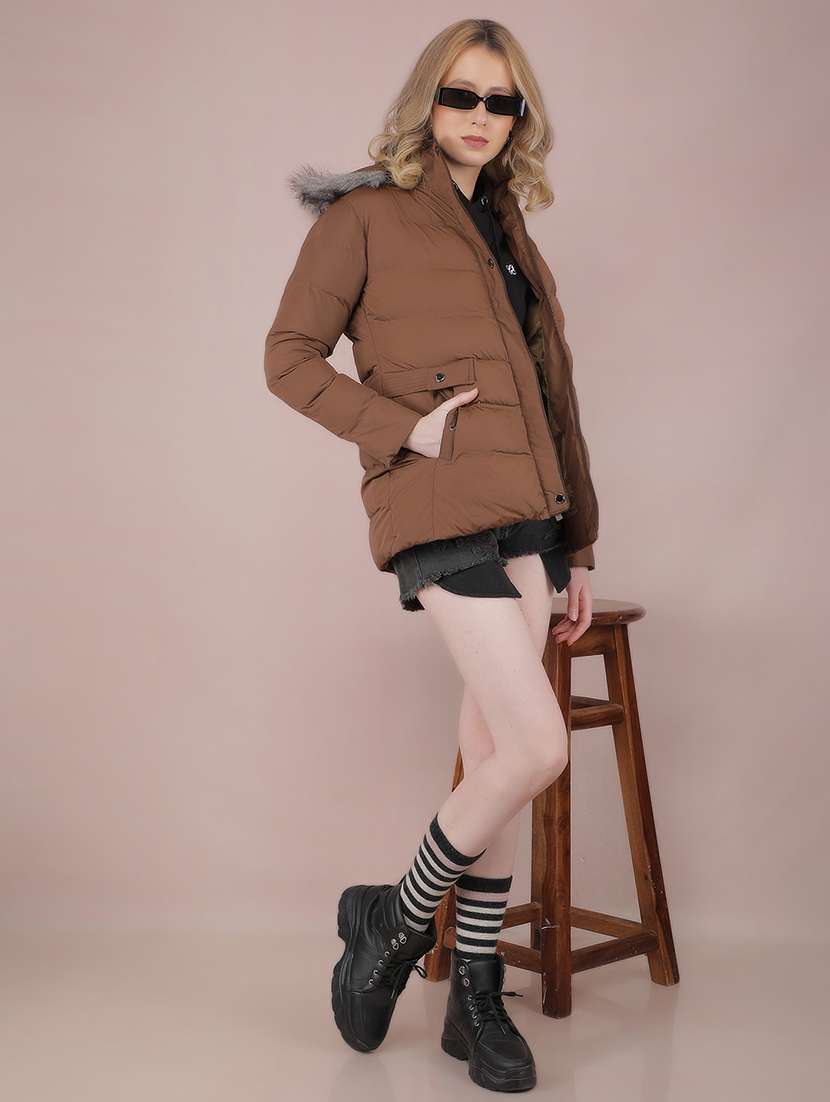 women brown solid long sleeve quilted jacket - 21673435 -  Standard Image - 5