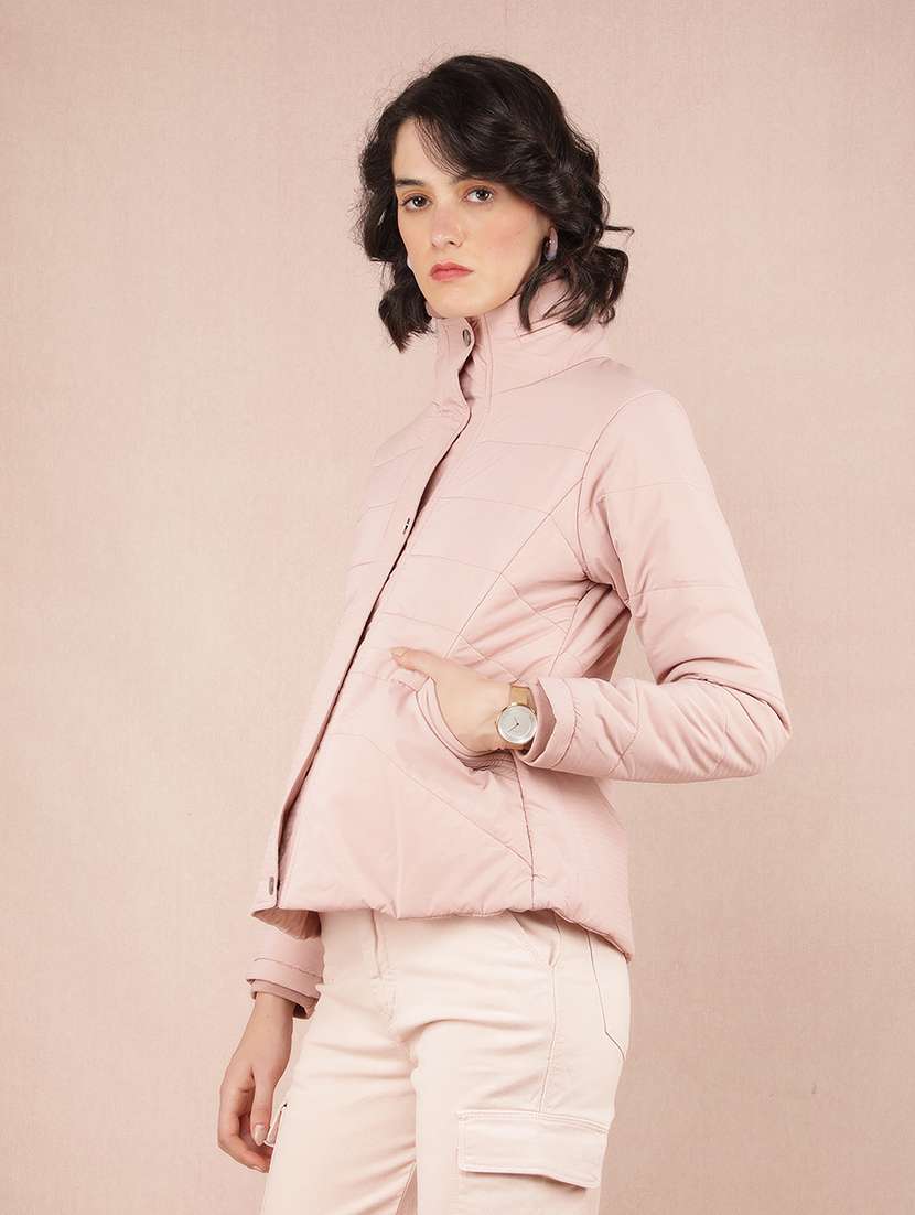 women pink solid long sleeve quilted jacket - 21673438 - Zoom Image - 0