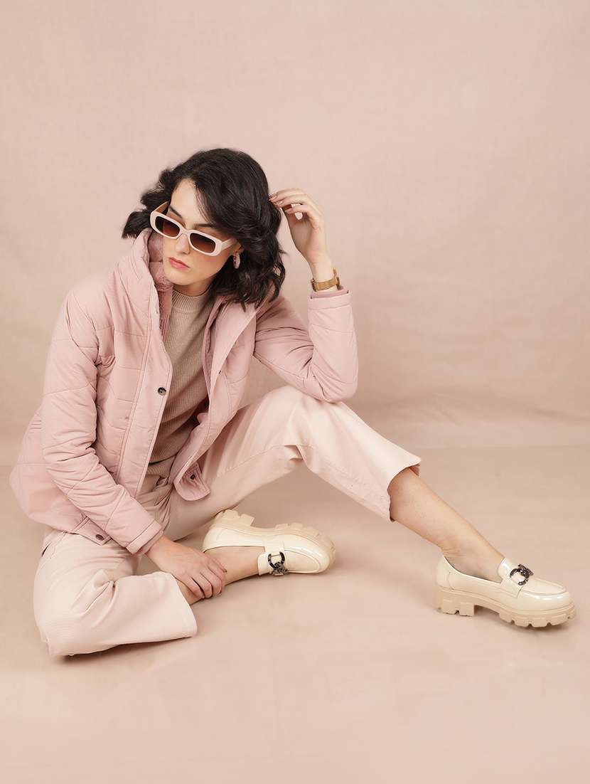 women pink solid long sleeve quilted jacket - 21673438 - Standard Image - 3