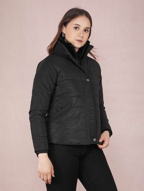 women black solid long sleeve quilted jacket - 21673439 - Standard Image - 0