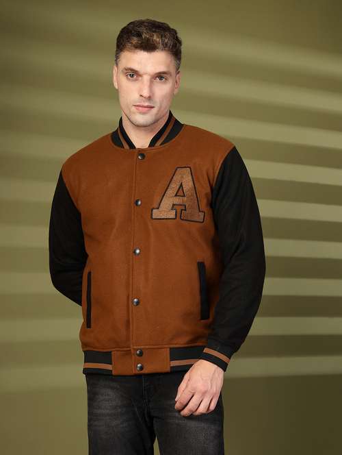 Men Color Blocked Long Sleeve Varsity Jacket