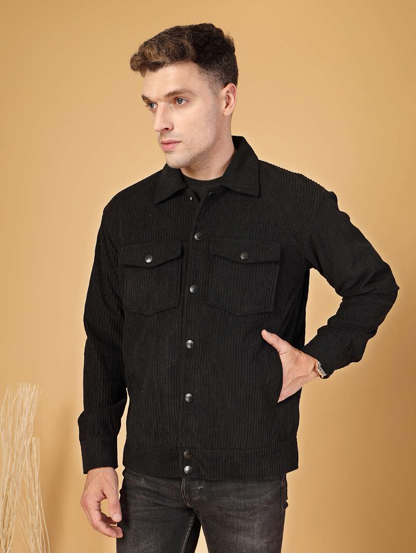 men solid collared long sleeves casual jacket