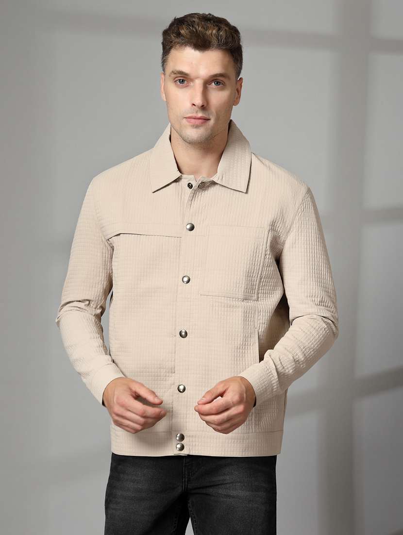 men solid collared long sleeves casual jacket - 21673690 - Zoom Image - 0