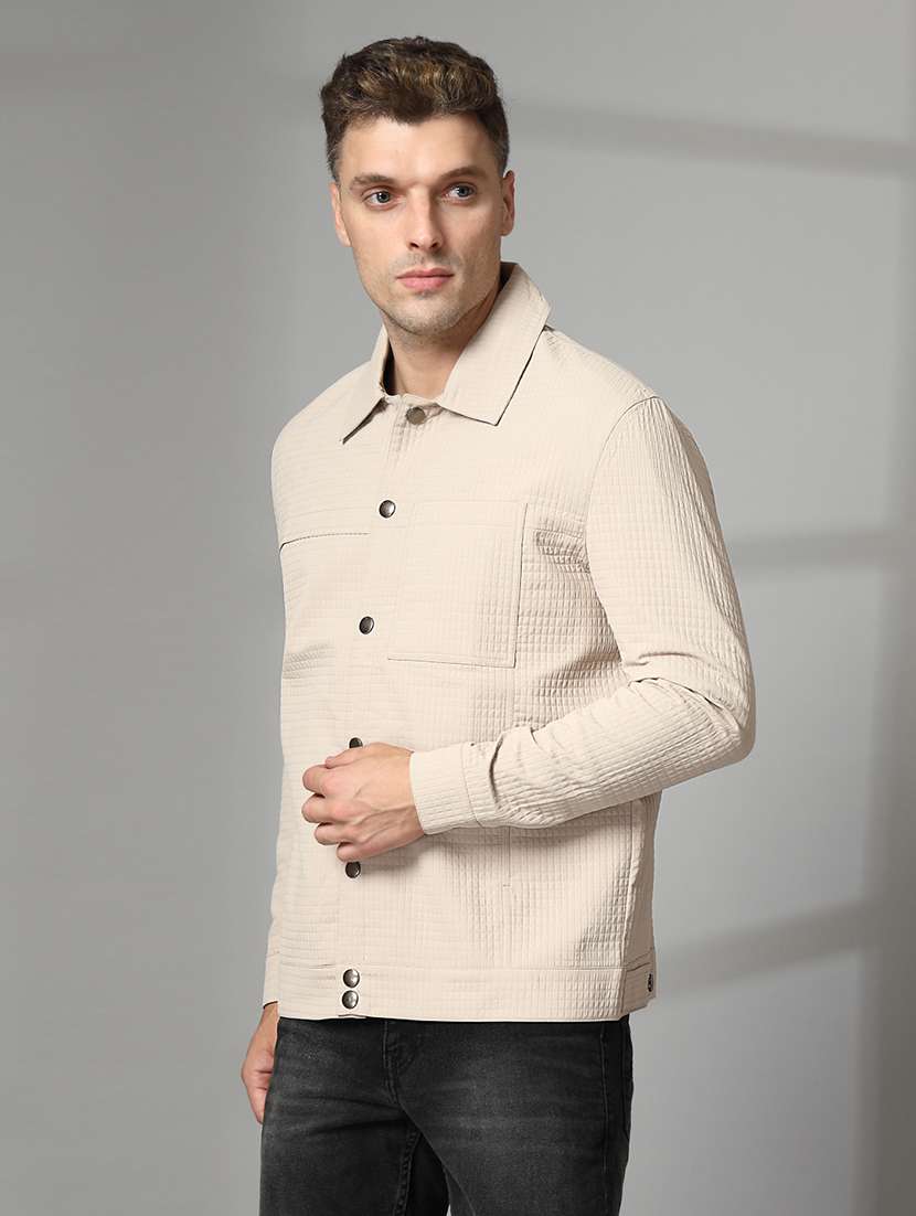 men solid collared long sleeves casual jacket - 21673690 - Standard Image - 3