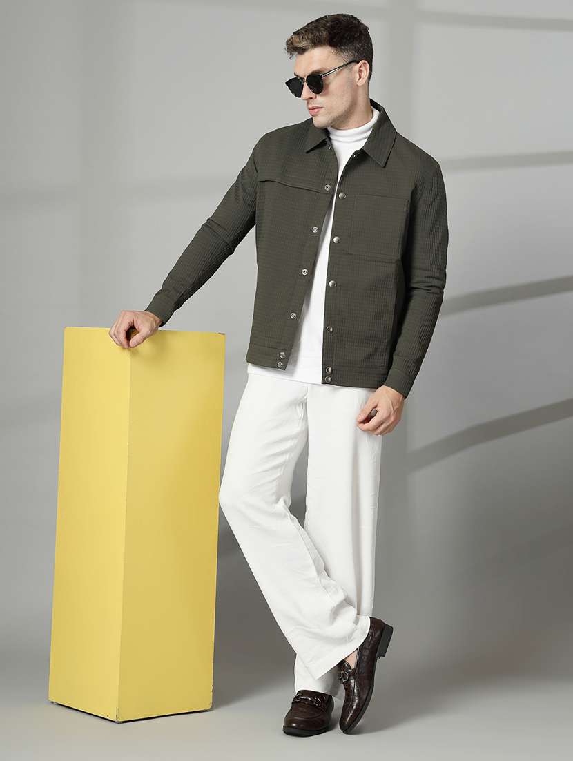 men solid collared long sleeves casual jacket - 21673691 -  Standard Image - 5