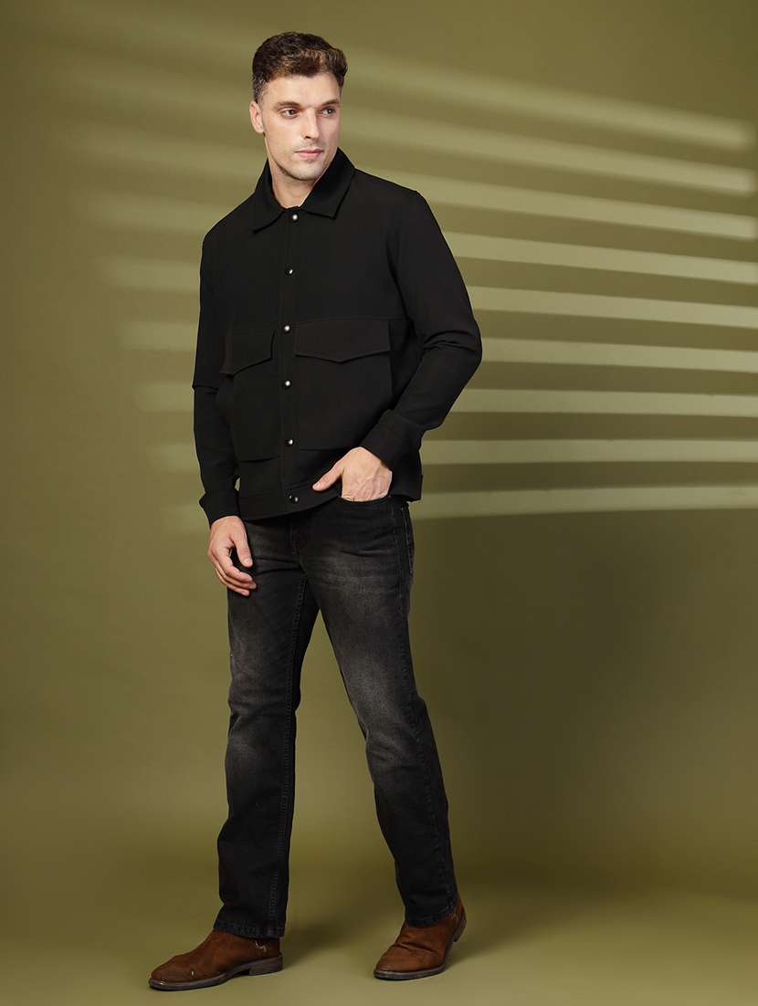 men solid collared long sleeves casual jacket - 21673692 -  Standard Image - 5