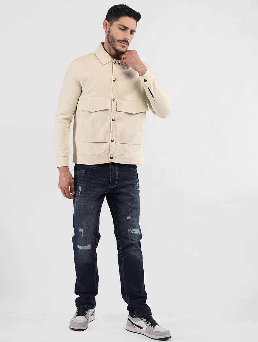 men solid collared long sleeves casual jacket - 21673695 -  Standard Image - 3