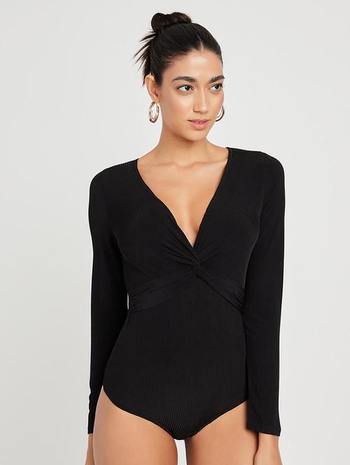 women solid long sleeves slim fit bodysuit - 21673734 - Standard Image - 0