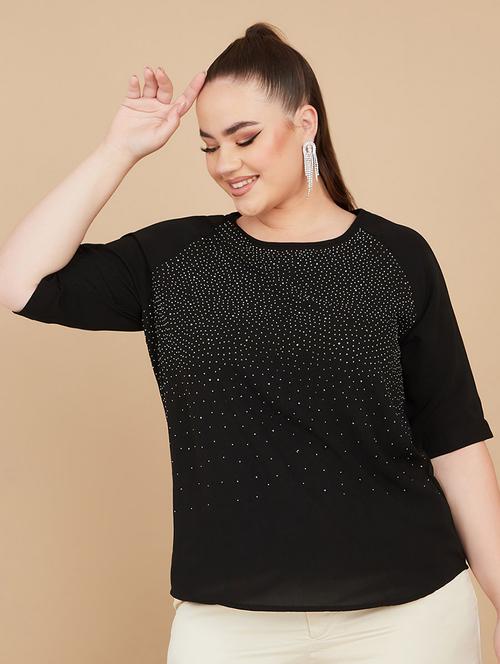 women plus size embellished elbow sleeves top - 21673735 -  Standard Image - 0
