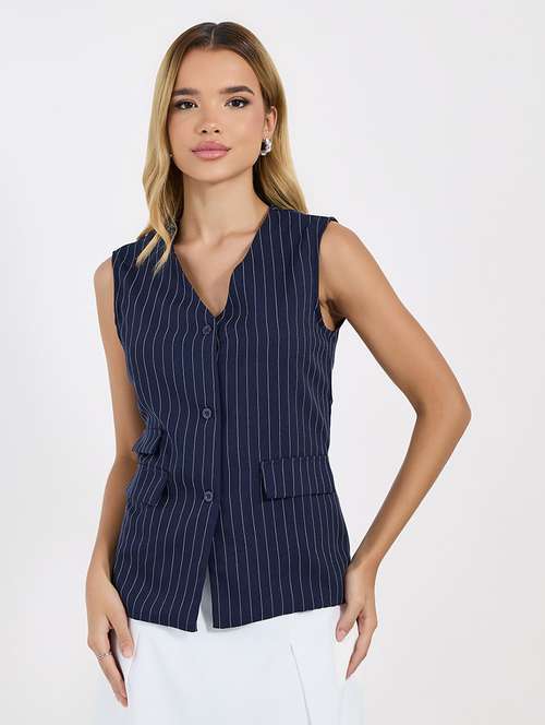 women striped sleeveless vest ttop - 21673739 - Standard Image - 0