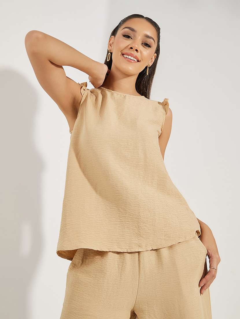 women solid top and trouser co-ord set - 21673742 -  Standard Image - 3