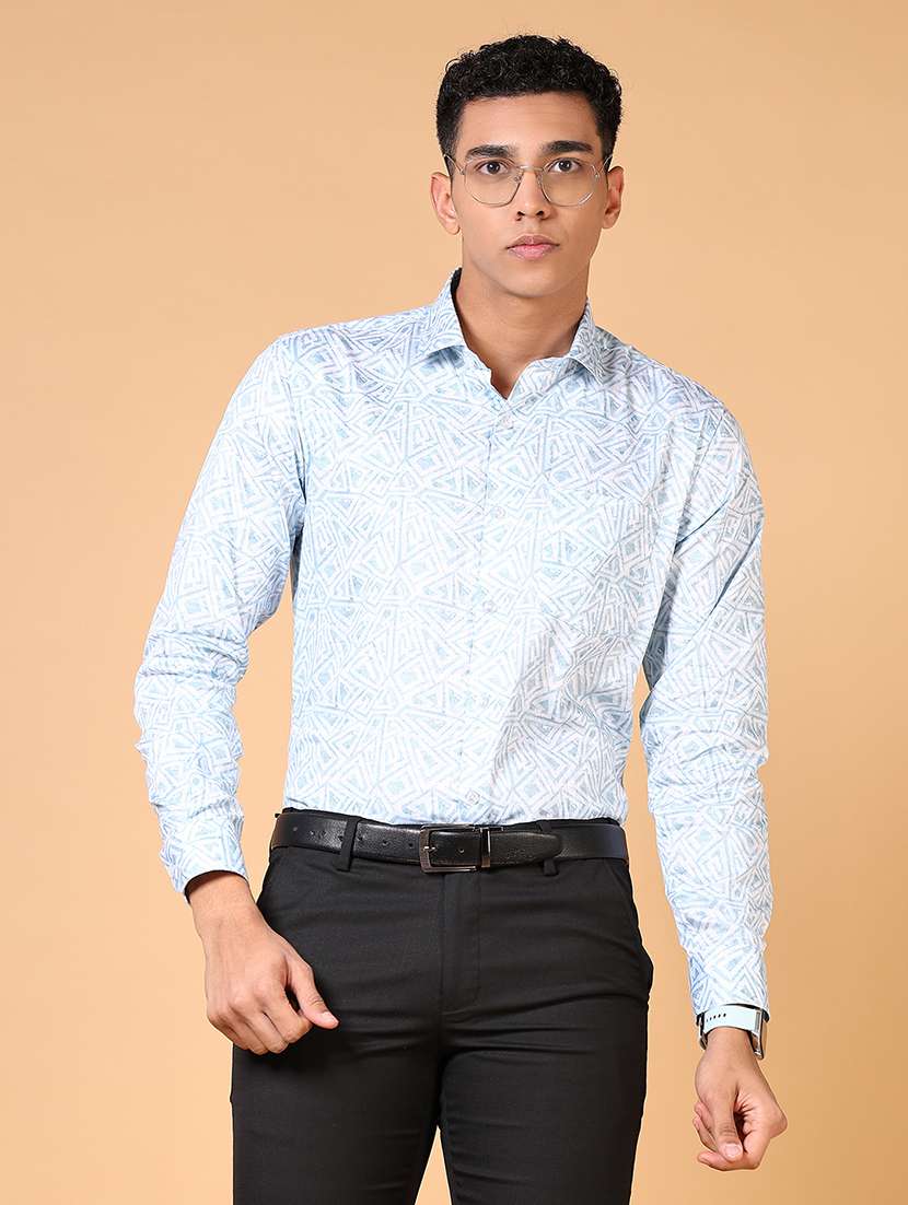 men printed long sleeve formal shirt