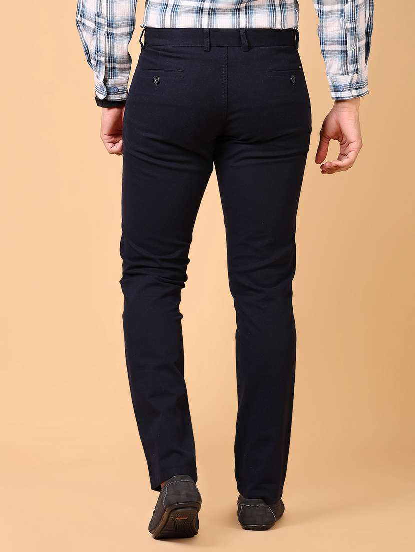 men solid mid rise flat front casual trouser - 21673989 -  Standard Image - 3