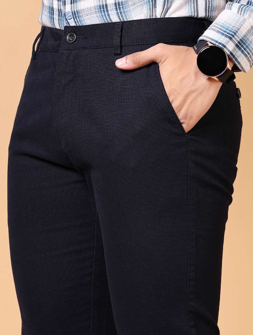 men solid mid rise flat front casual trouser - 21673989 -  Standard Image - 5
