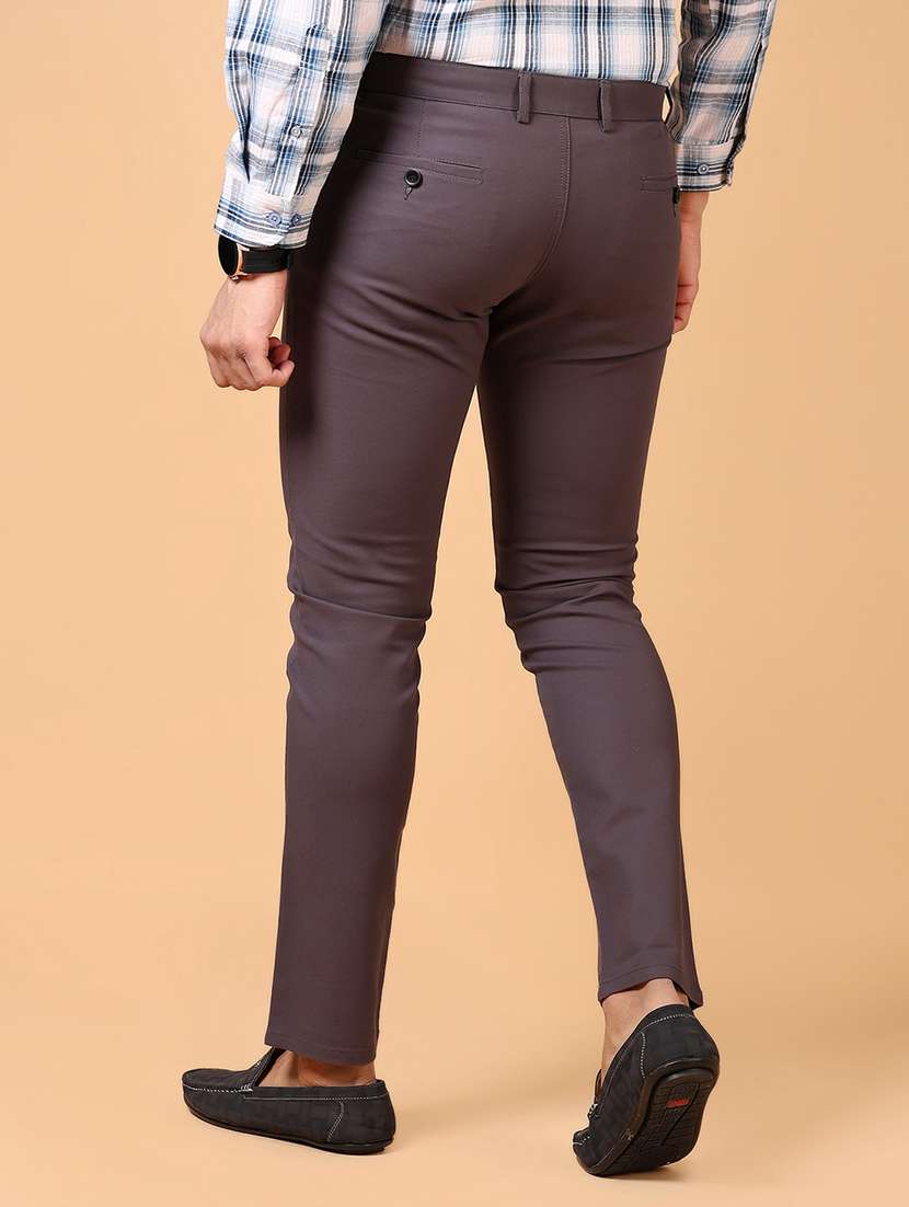 men solid mid rise flat front casual trouser - 21673990 -  Standard Image - 3