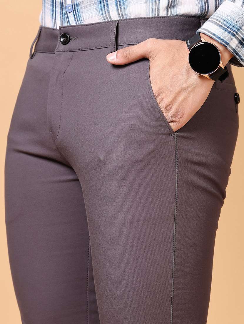 men solid mid rise flat front casual trouser - 21673990 -  Standard Image - 5