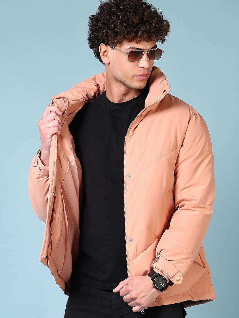 men's peach quilted long sleeve jacket