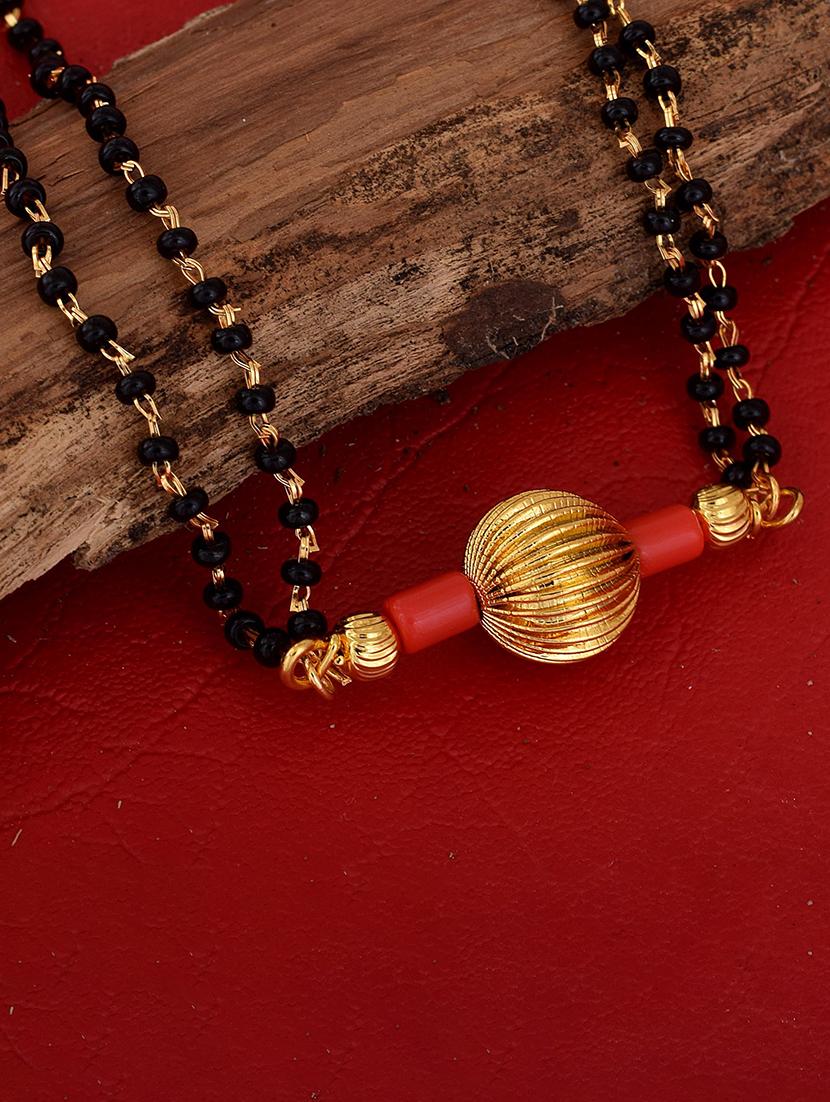 elegant black beaded mangalsutra with gold pendant - 21674020 - Zoom Image - 0