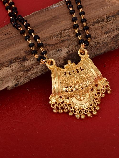 elegant black beaded mangalsutra with gold pendant - 21674021 - Standard Image - 0